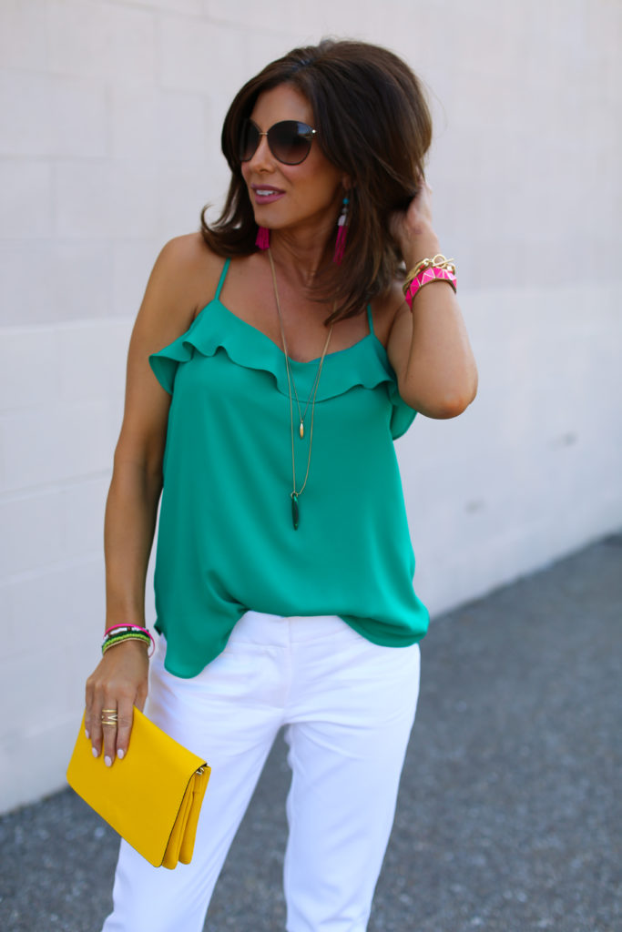 Tracy Hensel - Green Ruffle Cami & Some Pops Of Color • Tracy Hensel